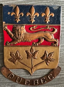 Badge Quebec Canada shield 1940s Enamel & Copper 7.5" crest plate lion - Picture 1 of 2
