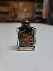 Vintage GESCHNITTENES GLAS RÜCKWÄRTS BEMALTE SCHNUPFTABAKFLASCHE - Bild 1 von 7