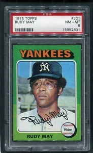 Topps #321 Rudy May 1975 PSA 8 casi nuevo-nuevo - Imagen 1 de 2