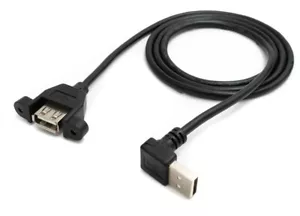 USB 2.0 Cable 100 CM Type a Socket To Plug Adapter Screw Angle Black Size - Afbeelding 1 van 4
