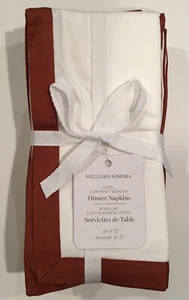 SET 12 Williams Sonoma Contrast Border Napkin Rust Gingerbread Thanksgiving Fall - Picture 1 of 5