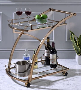 Kings Brand Furniture - Rolling Bar Kitchen Serving Cart, Metal/Glass, Gold - Picture 1 of 4