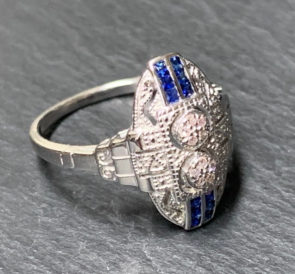Saphir Ring  Saphir & Brillant  Art Deco Stil  925er Silber   Gr. 56 - Bild 1 von 4