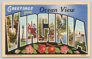 Grüße aus Meerblick Virginia VA Großbrief Leinen Postkarte - Bild 1 von 2
