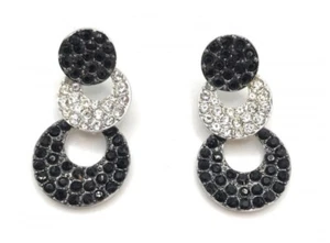 Lia Sophia "Showcase” Black/Silver Pave Cut Crystals 3-Tier Drop Earrings - Picture 1 of 3
