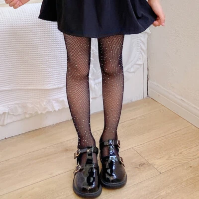 Pantimedias de malla de nailon con lentejuelas para niños Medias de redes de pesca Estrás Foto 1 de 4