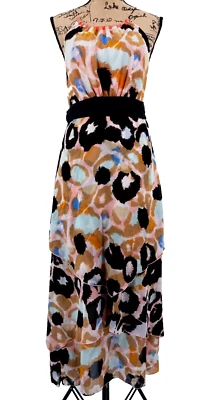 Matthew Williamson Women Dress 4 Halter Tiered Ribbon Waist Chiffon Gown - Image 1 of 4