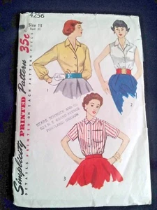 VTG 1950s Womens Blouses Tops Button Front Simplicity 4256 Sz 13/31 bust - Picture 1 of 3