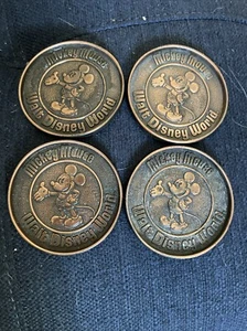 Set Of 4 WALT Disney World Metal Coaster Mickey Mouse Made Century Copper - Picture 1 of 5