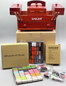 3 SINGER SEWING ITEMS - NEW IN BOXES - CADDY, 100 SPOOLS THREAD & SEWING NOTIONS - Picture 1 of 13