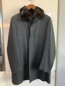 Brioni Gray Wool Cashmere Blend Overcoat With Rabbit Collar Sz M - Picture 1 of 6