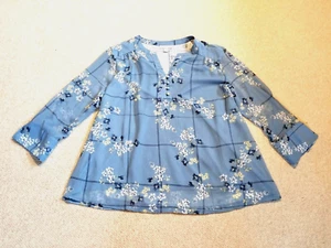 Womens Top-CHARTER CLUB-light blue/white floral silky 1/4 button v-neck ls-PL - Picture 1 of 4