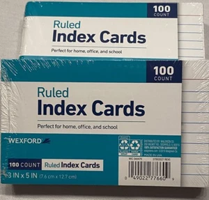Index Cards, 200 Pack, 3X5 Index Cards, Ruled on Front, Blank on Back 2 X 100 Ea - Picture 1 of 2