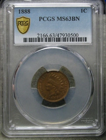 1888 Indian Cent Penny ---- MS-63 PCGS Graded Slabbed ---- #899A Cover