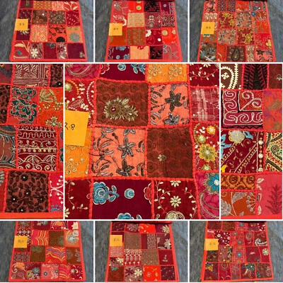 One of a Kind RED Patchwork cushion covers, COVER ONLY. Zipper, 16"x16", - Image 1 of 4