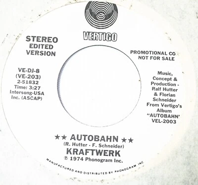 Kraftwerk Electronic 45 Autobahn Stereo bw Autobahn Promo on Vertigo - Image 1 of 4
