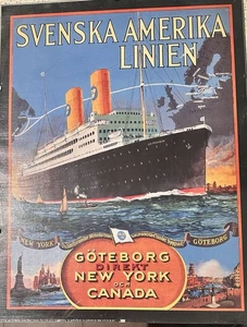 Vintage SVENSKA AMERIKA LINIEN Poster; Fred J. Hoertz, Artist; 16" x 21" - Picture 1 of 11