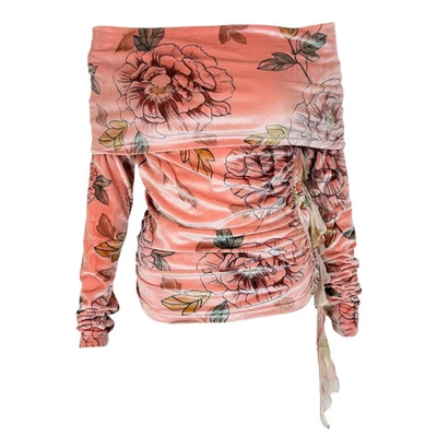 Top D&G Dolce & Gabbana Rosa Estampado Floral Terciopelo Fuera del Hombro Foto 1 de 4