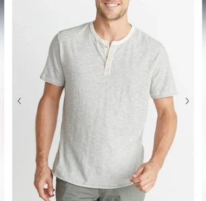 Marine Layer Short Sleeve Henley Men's Medium / Large White Grey Stripe - Picture 1 of 5