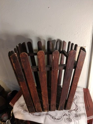 Antique Primitive Slatwood Utility Waste Paper Basket 12x12x14 All Original - Image 1 of 4