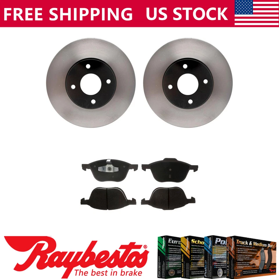Front Brake Rotors + Ceramic Brake Pads & Hardware For 2005-2007 Ford Focus - Image 1 of 4