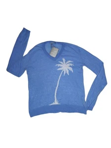 Alashan Blau Weiß 100% Kaschmir Pullover Palme V-Ausschnitt Pulli M Neu mit Etikett - Bild 1 von 5