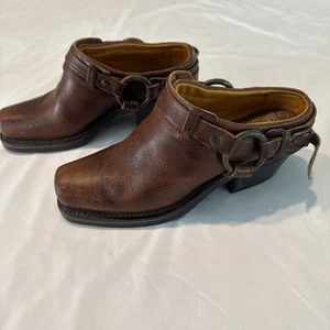 Frye Belted Harness Mule Clogs Booties Brown Motorcycle Cowgirl Size 6 M USA - Picture 1 of 10