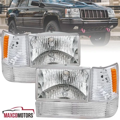 Fits 1993-1996 Jeep Grand Cherokee Headlights+Corner+Bumper Lamps 6PC 93-96 - Image 1 of 4