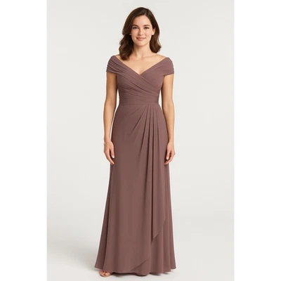 La Femme 26519 Dress Size 4 Taupe Surplice Ruched Wrap Jersey Formal Gown Ball - Image 1 of 4
