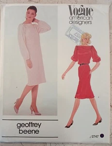 VOGUE 2747 Geoffrey Beene VTG 80s Sew Pattern UNCUT Dress Loose Boat Tucks 14 - Picture 1 of 10