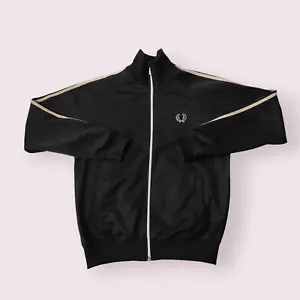 Fred Perry Track Top Jacket Mens Small Black Retro Full Zip Casual - Picture 1 of 16