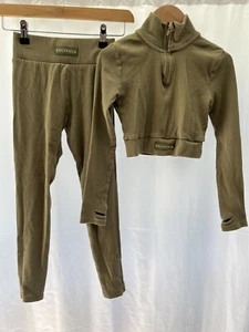 Girls Green Cotton 2-Piece Leggings & Cropped Top Set XS 8-10 Years - Picture 1 of 12