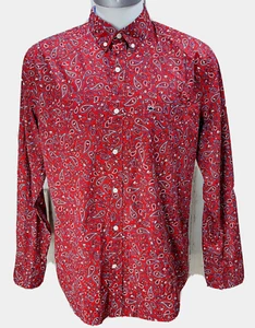 Crown & Ivy Men's Sz L Classic Fit Paisley Button Up Cotton Red, White, And Blue - Picture 1 of 10