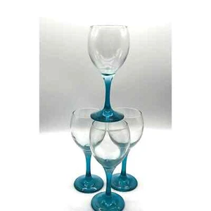 Four Gorgeous Aqua stemmed Wine Goblets Glasses Turquiose - Picture 1 of 6