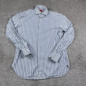 Camisa Isaia Napoli Para Hombre 16.5 Azul Blanco Rayas Abotonada Oficina Italiana Carrera - Imagen 1 de 10