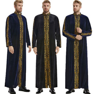 Velvet Men Thobe Jubba Thoub Arab Islamic Eid Dishdash Muslim Dress Abaya Kaftan