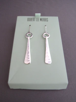 VINTAGE RLM ROBERT LEE MORRIS HAMMERED RETRO DANGLE BAR PIERCED EARRINGS - Image 1 of 4