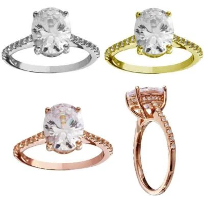 Argento Sterling Fidanzamento Anello W/10mm x 8mm (2.5 KT) Taglio Ovale Centro - Immagine 1 di 2