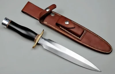 CUSTOM HANDMADE D2 STEEL HUNTING DAGGER BOWIE KNIFE WITH MICARTA HANDLE & SHEATH - Image 1 of 3