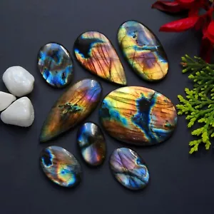 Lotto 8 pezzi pietre preziose cabochon labradorite naturale 217 ct 45x19 22x12 mm #13815 - Foto 1 di 9