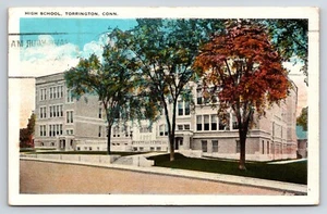 Postcard Torrington High School,  Exterior Entrance View, Torrington,  CT - Picture 1 of 2