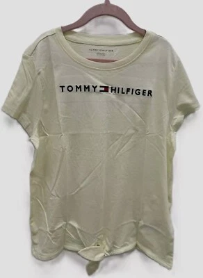 TOMMY HILFIGER GIRL sz 8-10 T-SHIRT YELLOW COTTON CREW NECK LOGO SUMMER NEW - Image 1 of 4