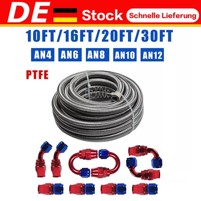 Dash AN4/6/8/10 PTFE Stahlflex Kraftstoffleitung Ölschlauch Benzin + Alu Fitting - Bild 1 von 4