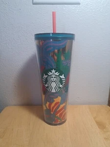 2022 Starbucks Summer Forest Dream Aqua Terra Floral 24oz Tumbler Cup - Picture 1 of 7