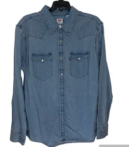 Camicia uomo Levis grande denim perla snap western taglio standrad manica lunga nuova con etichetta - Foto 1 di 6