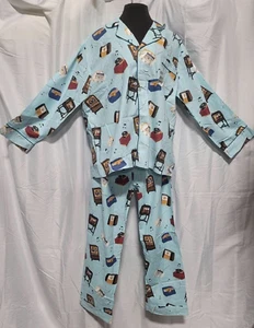 XL Cotton Pajamas Set Shirt Pants Sleep Novelty TV & Radio Design Vintage - Picture 1 of 7