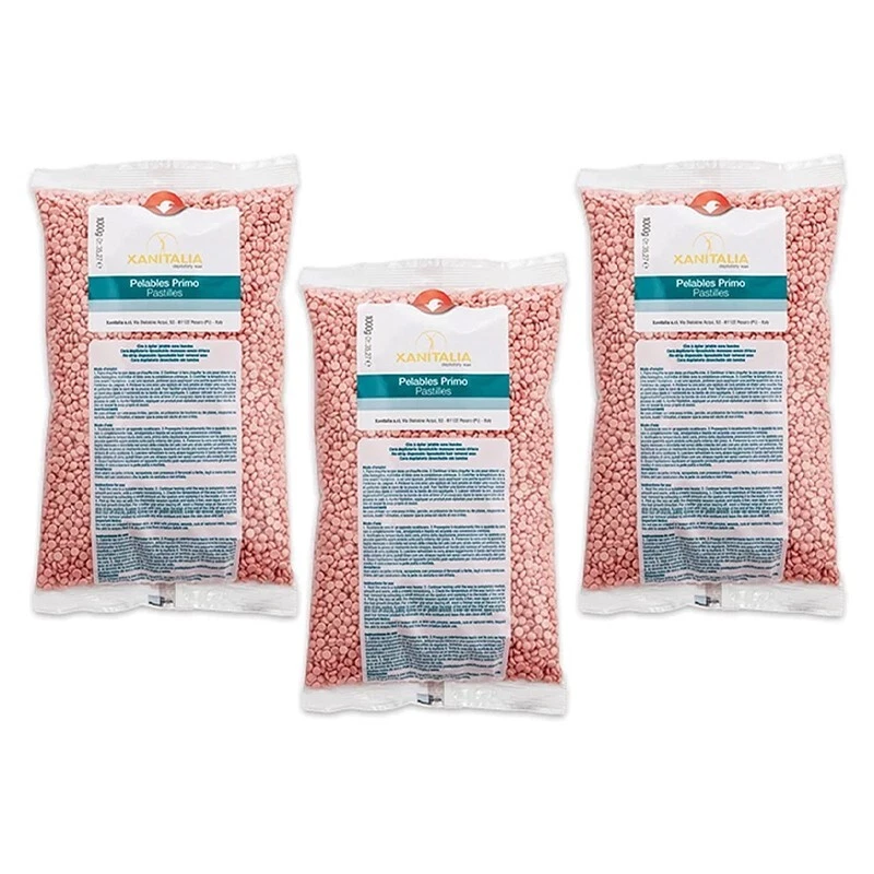 3pz Cera depilatoria Gocce/Pastiglie Liposolubile XANITALIA ROSE 1000gr - Immagine 1 di 4