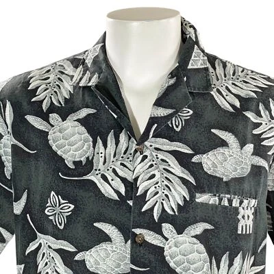 Camisa Hawaiana Royal Creations De Colección Tortugas Marinas Grandes Hojas Tropicales Gris Negra Foto 1 de 4