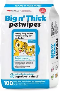 Petkin Petwipes, 100 Wipes – Big 'N Thick Extra Large Pet Wipes for Dogs and Cat - Picture 1 of 9