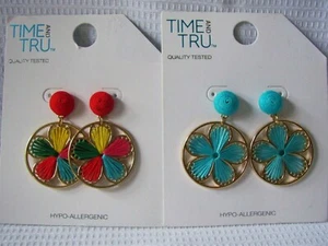NEW Summer TIME & TRU Boho Threaded Post Drop Dangle Disc Earrings 2" - Picture 1 of 1